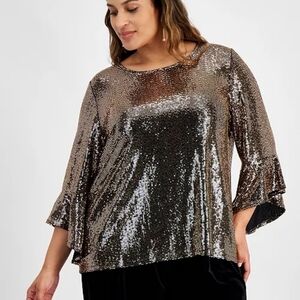 Kasper Plus Size 2X Gold & Black Metallic Top Blouse Party Festive NEW